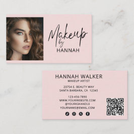 Blush Pink Script Social Icon QR Code Photo Makeup Visitkort