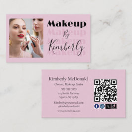 Blush Pink Script Social Icon QR Code Photo Visitkort