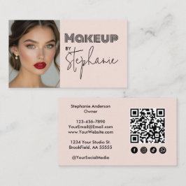 Blush Pink Script Social Icon QRCode Business Card Visitkort