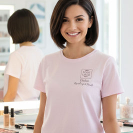 Blush Pink Script Staff Name Business Logo Makeup T Shirt