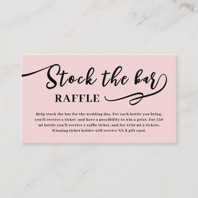 Blush Pink Script Stock the bar Bridal Shower  Tilläggskort (Framsida)