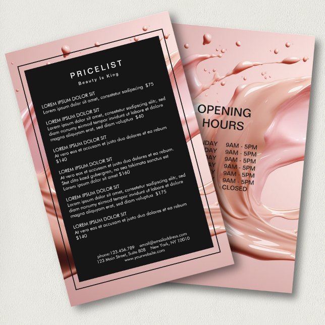 Blush Pink Skönhetssalong Prislista Flygblad (Blush Pink Beauty Salon Price List Flyer)