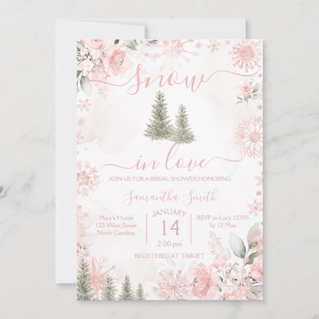 Blush Pink Snow in Love Snowflake Bridal Shower Inbjudningar (Framsida)