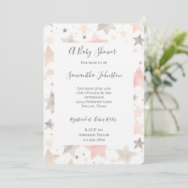 Blush Pink Stars Baby Shower Inbjudningar (Stående Fram)