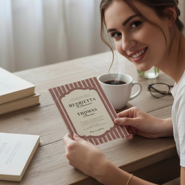 Blush Pink Striped Elegant Wedding Invitation Inbjudningar (Skapare uppladdad)