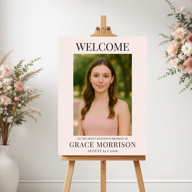 Blush Pink Sweet Sixteen Photo Birthday Welcome Poster (Skapare uppladdad)