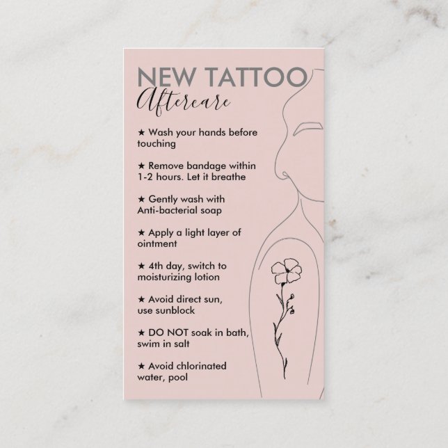 Blush Pink Ta Hand Om Eftervård Av Ny Tatuering Visitkort (Baksida)