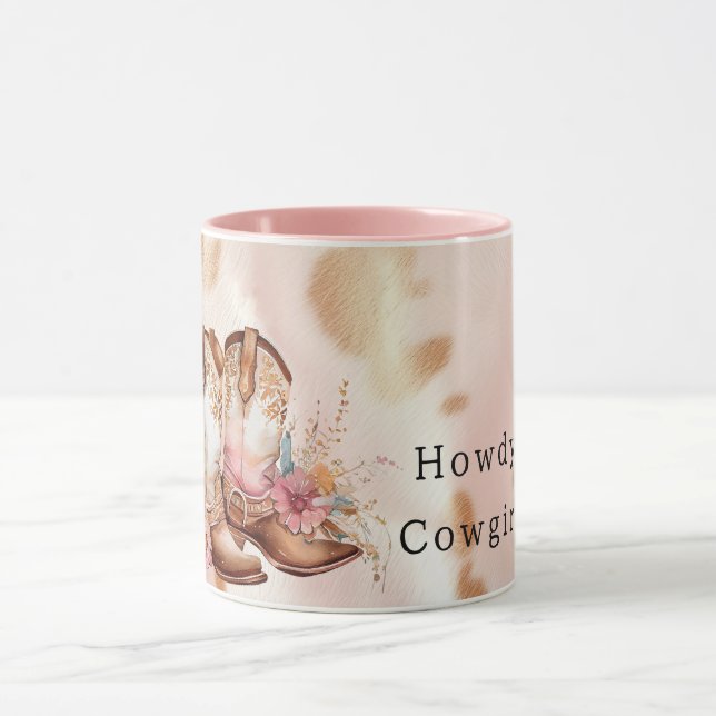 Blush Pink Tan Southwest Cowgirl Cowhide Boots Mugg (Center)