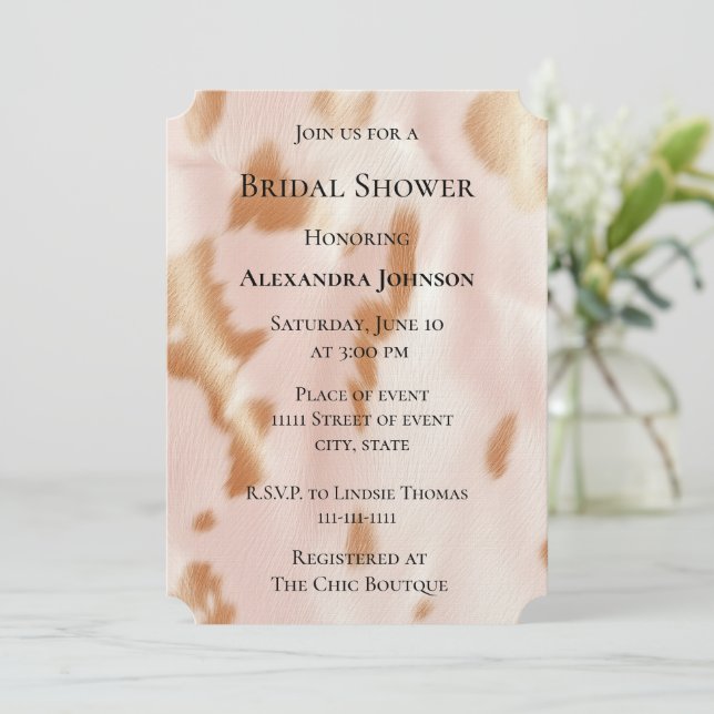 Blush Pink Tan Southwest Cowhide Bridal Shower Inbjudningar (Stående Fram)