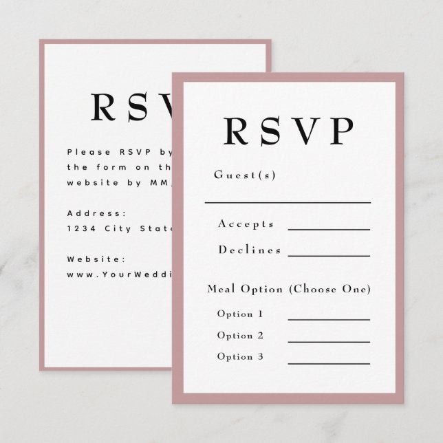 Blush Pink Timeless Wedding RSVP OSA Kort (Fram/baksida)