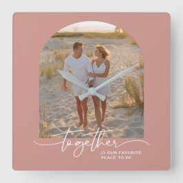 Blush Pink Together Typography Couple Valentine Fyrkantig Klocka