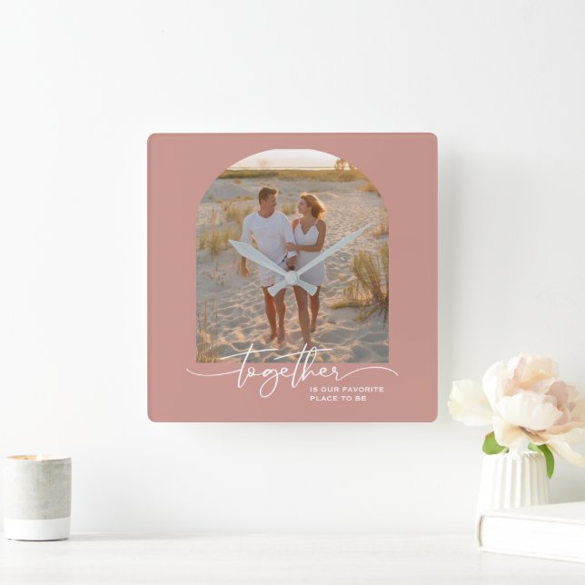 Blush Pink Together Typography Couple Valentine Fyrkantig Klocka (Hem)