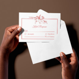 Blush Pink Toile de Jouy Cherub Wedding RSVP Card OSA Kort