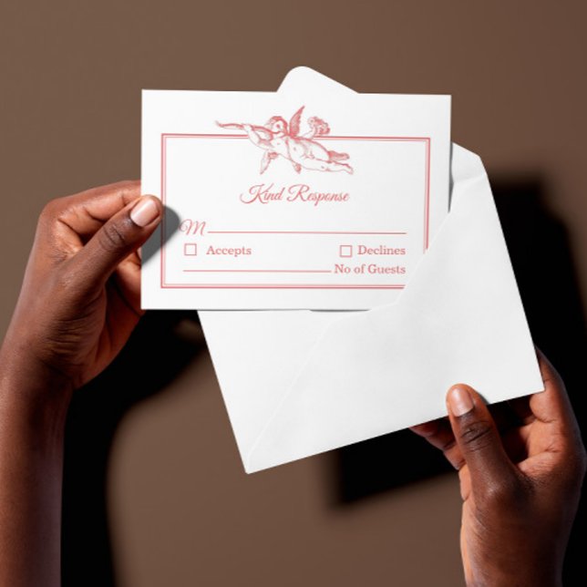 Blush Pink Toile de Jouy Cherub Wedding RSVP Card OSA Kort (Skapare uppladdad)