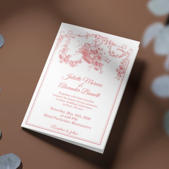 Blush Pink Toile de Jouy Paris Wedding Invitation Inbjudan (Skapare uppladdad)