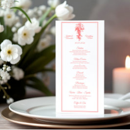 Blush Pink Toile de Jouy Wedding Menu Card Meny