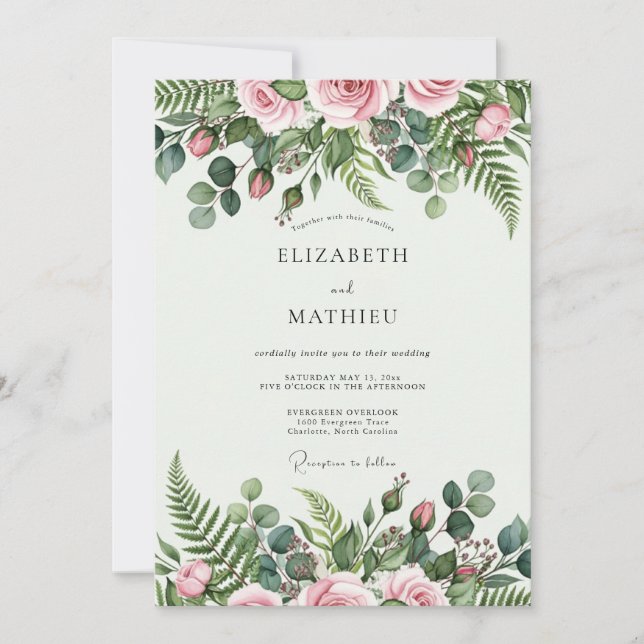 Blush Pink Tranquil Botanical Wedding Inbjudningar (Framsida)