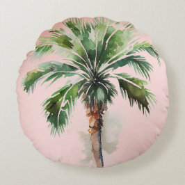 Blush Pink Tropical Palm Tree  Rund Kudde