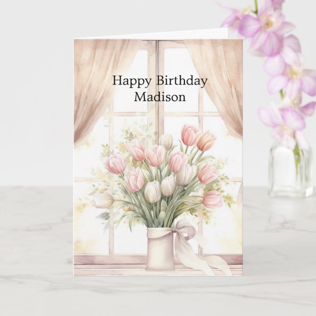 Blush Pink Tulips Floral Birthday Kort (Orkide)