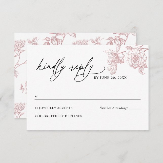Blush Pink Victorian Floral Wedding RSVP Card OSA Kort (Fram/baksida)