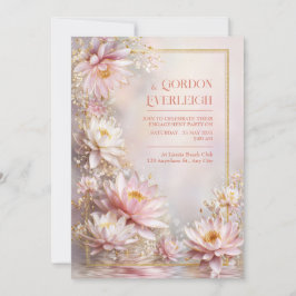 Blush Pink Water Lily Gold Glitter Frame Wedding Inbjudningar