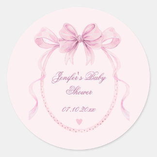 Blush Pink Watercolor Bow Baby Shower Favor Label Runt Klistermärke