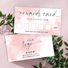 Blush Pink Watercolor Elegant Script Logo Salon Lojalitetskort