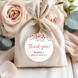 Blush Pink Watercolor Floral Bridal Shower Runt Klistermärke