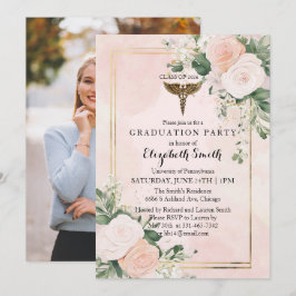 Blush Pink Watercolor Nursing Graduation Invitatio Inbjudningar