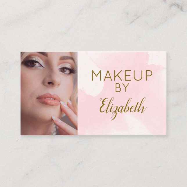 Blush Pink Watercolor Photo Makeup Visitkort (Framsida)