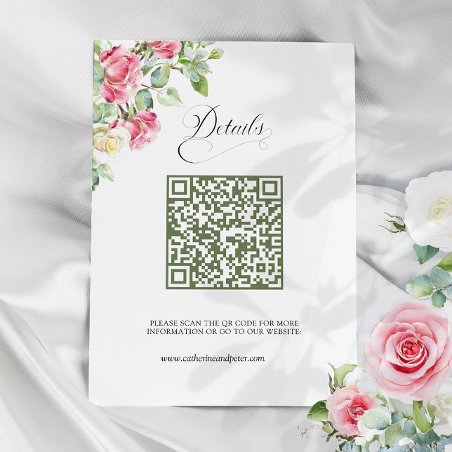 Blush Pink Watercolor Roses QR Code Wedding Tilläggskort (Skapare uppladdad)