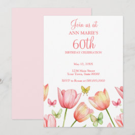 Blush Pink Watercolor Tulips 70th Birthday Party  Inbjudningar