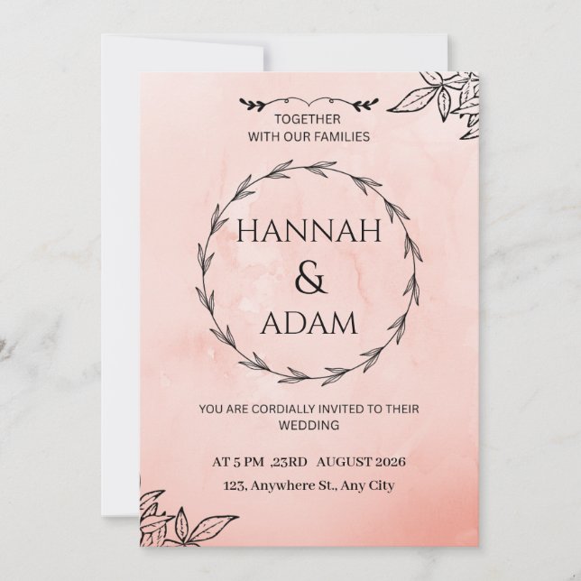 Blush Pink Watercolor Wreath Wedding Invitation Inbjudningar (Framsida)