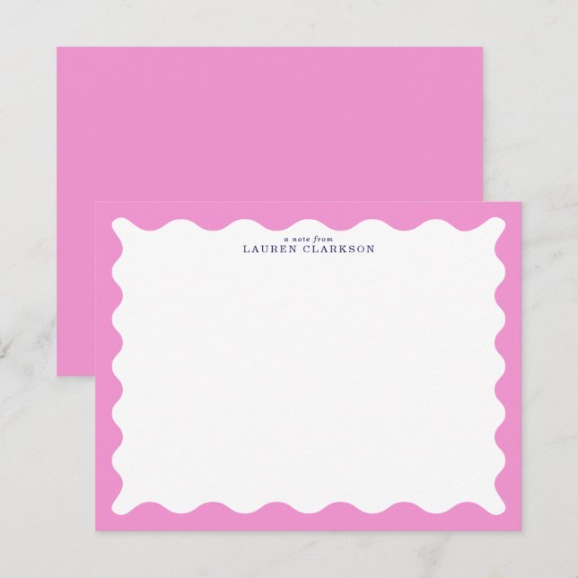 Blush Pink Wavy Frame Note Card Inbjudningar (Fram/baksida)