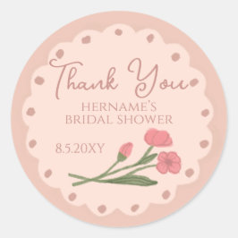 Blush Pink Whimsical Thank You Bridal Shower Runt Klistermärke