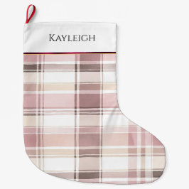 Blush pink white burgundy plaid stripes Christmas Stor Julstrumpa