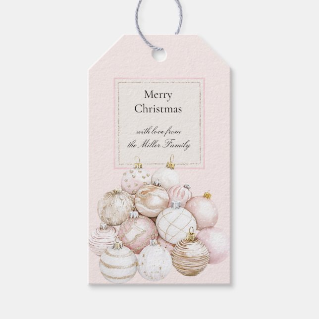 Blush Pink White Champagne Christmas Ornaments Presentetikett (Framsidan)