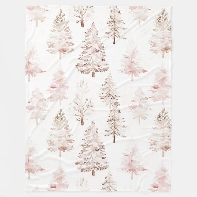 Blush pink white Christmas trees Fleecefilt (Framsidan)