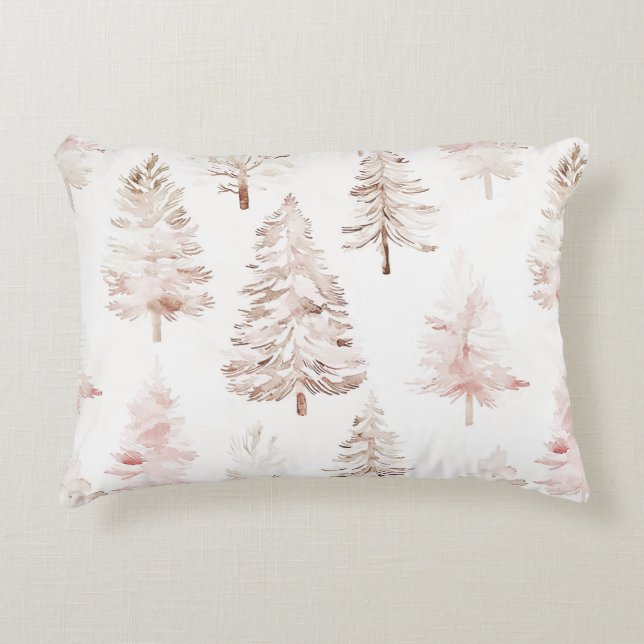 Blush pink white Christmas trees Prydnadskudde (Framsidan)