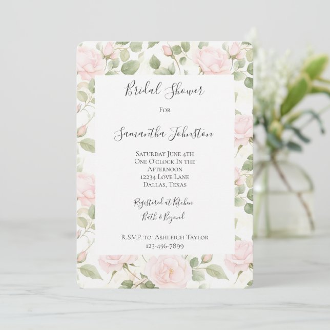 Blush Pink White Flowers Bridal Shower Inbjudningar (Stående Fram)