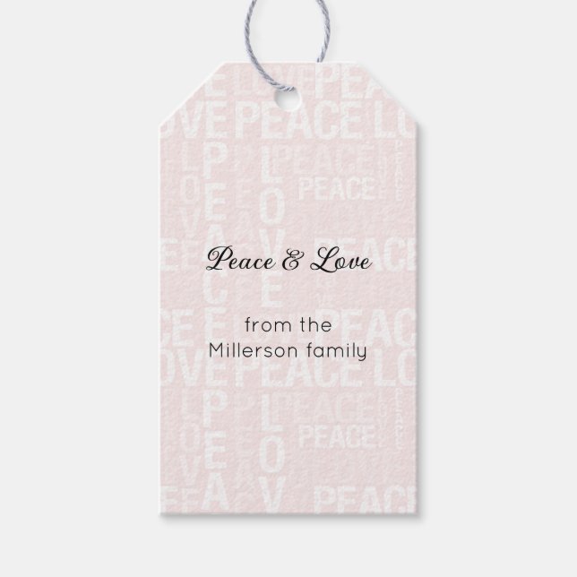 Blush Pink White Peace Love Christmas Presentetikett (Framsidan)