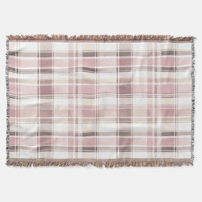 Blush pink white plaid stripes filt (Framsidan)