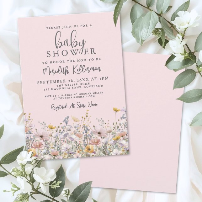 Blush Pink Wildflower Baby Shower Inbjudningar (Blush Pink Wildflower Baby Shower Invitation)