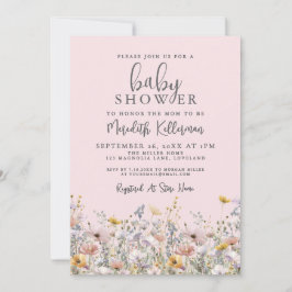 Blush Pink Wildflower Baby Shower Inbjudningar