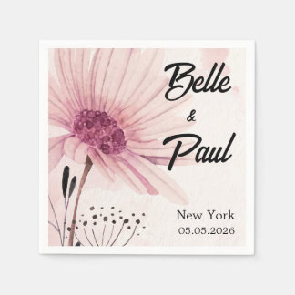 Blush Pink Wildflower Personalized Wedding Napkin Pappersservett