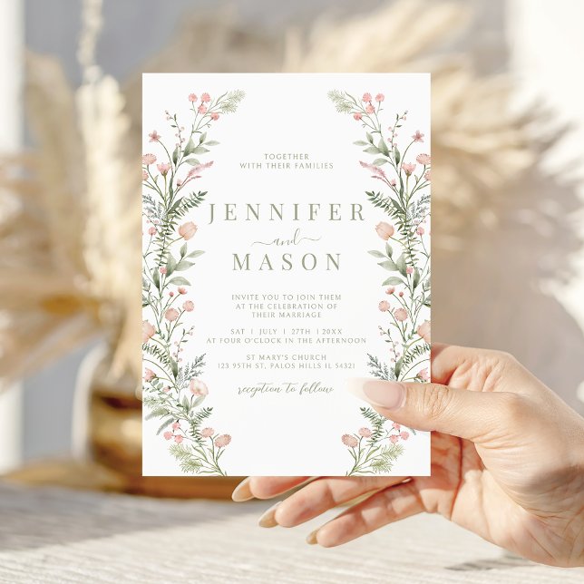 Blush pink wildflower rustic wedding Invitation Inbjudningar (Skapare uppladdad)