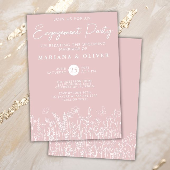 Blush Pink Wildflowers Engagement Party Invitation Inbjudningar (Skapare uppladdad)