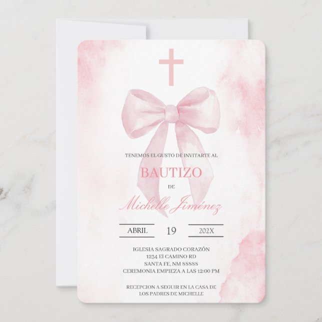 Blush pink with cross baptism  inbjudningar (Framsida)