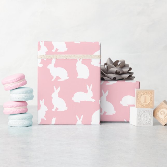 Blush Pink With White Bunny Pattern Lovely Easter Presentpapper (Baby Shower)