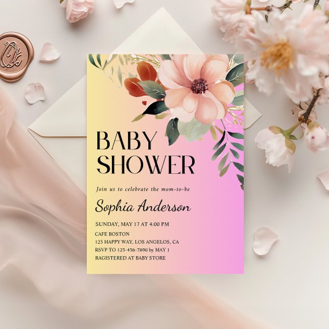 Blush Pink & Yellow Floral Baby Shower Invitation Inbjudningar (Skapare uppladdad)